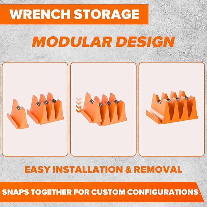 40PCS Modular Wrench Organizer Wrench Holder - Wrench Tool Organizers for Tool Drawer Storage, Wrench Storage Set with Metric & SAE Label, Wrench Rack Tool Gift for Professional Mechanics, Orange