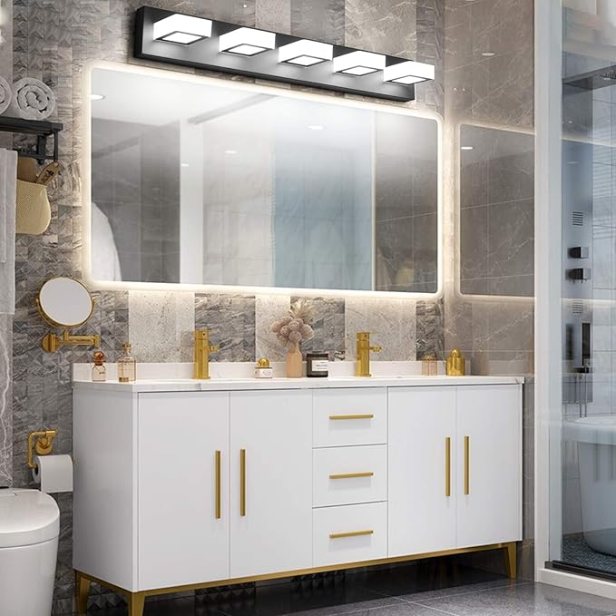 Ralbay 5 Color Temperature 5 Lights Black Vanity Lights 34inch Dimmable Acrylic Modern LED Black Bathroom Vanity Lighting Fixtures