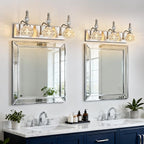 Modern Glass Crystal Vanity Light - Vintage Bathroom Lighting Fixtures Over Mirror, 3 Light Vanity Lights G9 Bulb (19.68 Inch, Nickel)