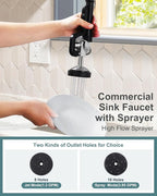 21" Height Commercial Faucet Wall Mount with Sprayer 9.6" Swing Spout 8" Adjustable Center, Kitchen Sink Faucets with Pull Down Pre-Rinse Sprayer for Restaurant Industrial Kitchen, Brushed Nickel