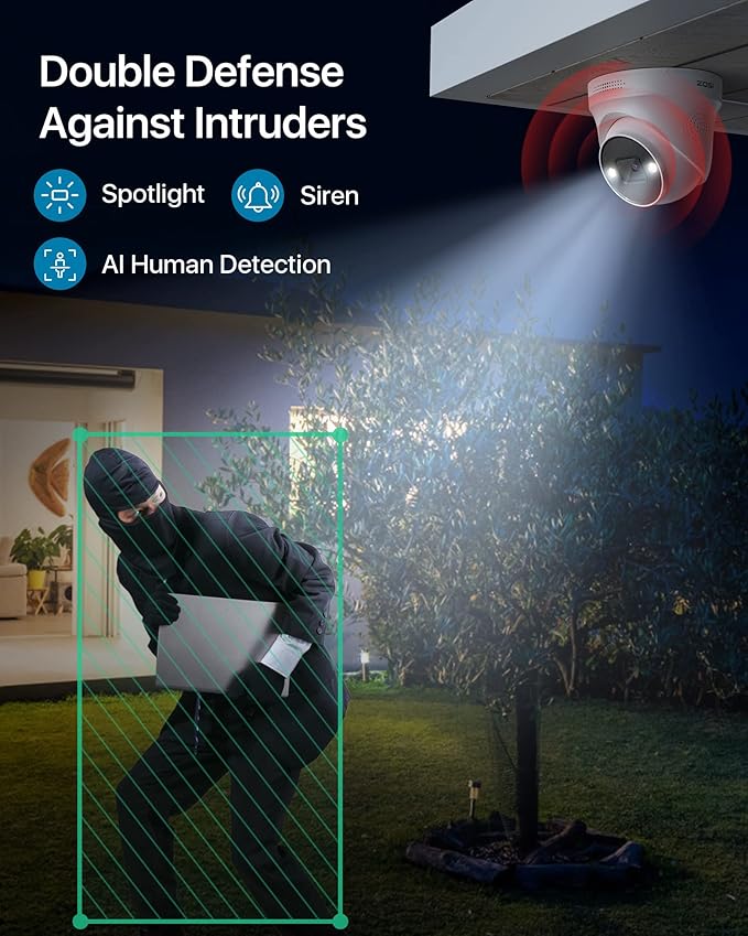 ZOSI 4K 8CH Spotlight PoE Security Camera System,4pcs 5MP Indoor Outdoor PoE IP Cameras with Person Vehicle Detection,Color Night Vision,8CH 8MP 4K NVR with 2TB HDD for 24/7 Recording,No Monthly Fee