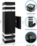 Modern Outdoor Wall Light with Dusk to Dawn Sensor, 2-Pack Brown Exterior Wall Sconces with E26 Bulbs Included, IP65 Waterproof Anti-Rust Aluminum Porch and Garage Light Fixtures