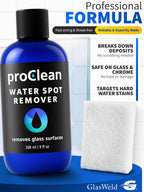GlasWeld ProClean Heavy Duty Hard Water Stain Remover - For Glass, Metal & More - Includes Applicator Pad - Stubborn Water spot Remover Kit - Automotive Car Care