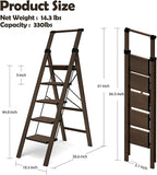 HillhutApex 5 Step Foldable Aluminum Step Ladder with Handgrip, Anti-Slip Pedal, 330lbs Capacity, Lightweight & Portable for Home, Kitchen, Office, Garage (Walnut)
