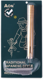 AON All-Purpose Japanese Weeding Sickle & Razor Hand Hoe, Forged Steel Weed Puller Tool with Sharp Edge & 4-Tine for Digging, Weeding, Uprooting in Vegetable Gardening, Backyard or Raised Garden Beds