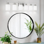 38" Bathroom Vanity Light, 6-Light Nickel Vanity Lights for Bathroom, Wall Sconce Lighting with Milky White Glass Shade, Wall Lights,Bath Vintage Wall Mounted Lamps for Mirror Bedroom