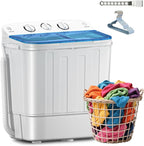 Compact Mini Twin Tub 18lbs Washing Machine with Drying Rack, 11 lbs Washer Mini Compact Laundry Machine and 7 lbs Spinner, Convenient and Efficient for Dorms, Apartment (Blue)