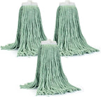 Matthew Cleaning Screw-on Heavy Duty Cotton Wet Mop Replacement Heads(Green, Large,3Pack) with 2 Pack Microfiber Cloth for Residential & Commercial Floor Cleaning Use- Fit Standard American Screw