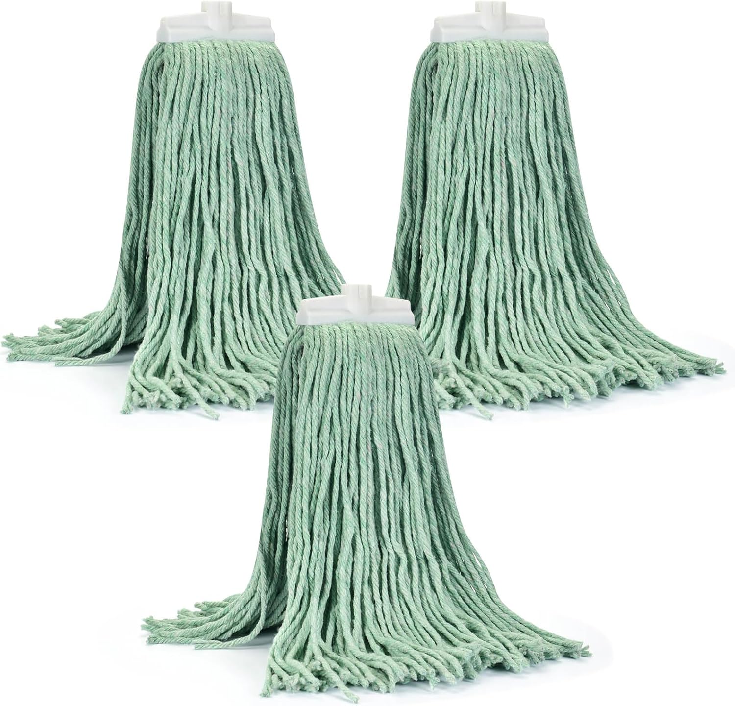 Matthew Cleaning Screw-on Heavy Duty Cotton Wet Mop Replacement Heads(Green, Large,3Pack) with 2 Pack Microfiber Cloth for Residential & Commercial Floor Cleaning Use- Fit Standard American Screw