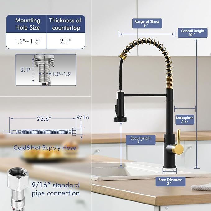 GIMILI Black and Gold Touchless Kitchen Faucet with Pull Down Sprayer, Motion Sensor Hands-Free Activated Faucet for Kitchen Sink