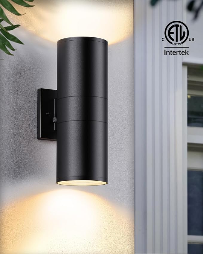 SHIMR Modern Outdoor Wall Lights Dusk to Dawn, Up and Down Light with LED Bulbs Include, Cylinder Matte Black Outdoor Sconce Lights Exterior Lighting Fixtures for House Porch Garage [ETL Listed]