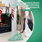 Matthew Cleaning Screw-on Heavy Duty Cotton Wet Mop Replacement Heads(Green, Medium,6 Pack) with 2 Pack Microfiber Cloth for Residential & Commercial Floor Cleaning Use- Fit Standard American Screw