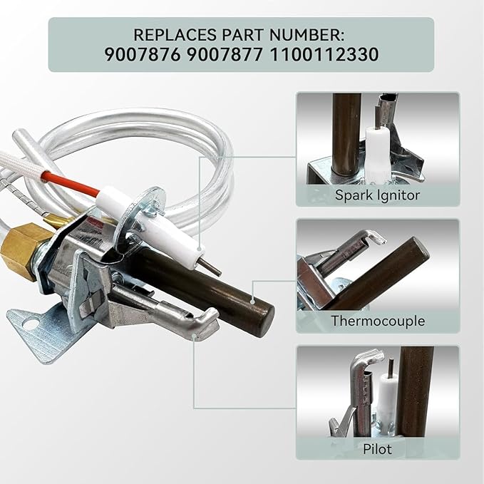 Water Heater Pilot Assembly NAT Gas Thermopile Assembly – Replacement for 300/301 Series (100112330, 9007876) – Compatible with Reliance, Whirlpool, A.O. Smith, Kenmore, American Water Heaters