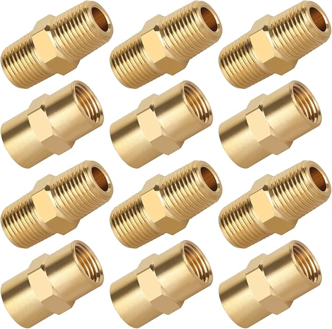 KOOTANS 12pcs Brass Pipe Fitting, NPT Hex Nipple, Coupling, 1/8" x 1/8" NPT Male Pipe, 1/8" x 1/8" NPT Female Pipe Fittings Set (6 Nipple & 6 Coupling)