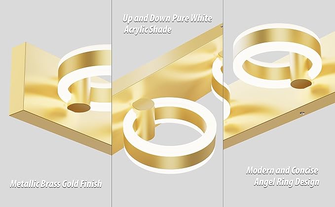 LED Bathroom Light Fixtures,15inch Gold Vanity Lights, Modern 2 Light Acrylic Wall Sconces, 350° Rotatable Wall Lighting Fixture Over Mirror