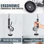 Commercial Faucet with Sprayer, 36 Inch Height Commercial Sink Faucet Wall Mount with 8" Adjustable Center and 12" Add-on Swing Spout & Pull Down Pre Rinse Sprayer