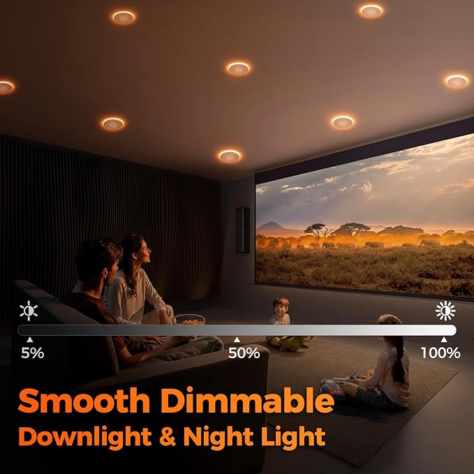 24 Pack 3 Inch Led Recessed Lights with Night Light, Canless Ultra Thin Wafer Soffit Recessed Lighting Downlight, Dimmable & 5 Color Temperature Selectable, 6W, ETL, White