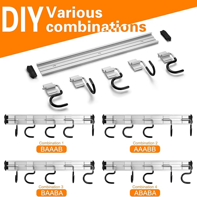 69'' Aluminum Alloy Garden Tool Organizer Wall Mount Garage Organizers and Storage with Hooks Tool Hangers for Shed Hooks for Shovel, Rake, Broom & More