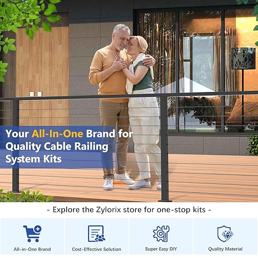 36" Expandable 8-12FT Black T304 Cable Railing Post Kit, Complete Cable Railing System with 3 Level Posts & 134ft 1/8" Wire Rope(No Handrail), Adjustable Length Easy DIY for Decks/Porch