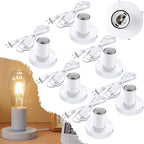 Tuanse 6 Pcs Polished Metal Desktop Lamp E26 E27 Screw Light Bulb Sockets Holder Base Lamp Replacement Base for Holding Bulb 6 Feet Cord on Off Switch Plug(White)