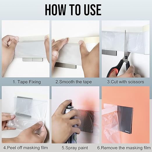 Lichamp Plastic Cover for Painting, Pre-Taped Masking Film, 22 inch x 30 Yard x 3 Rolls (90 Yards Total), Painters Plastic with Tape, Advanced Masking Tape Film