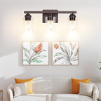 3-Light Bathroom Light Fixtures, 19" Modern Vanity Lights Over Mirror with Clear Glass Shades, Brown Light Fixture, Classic Wall Light Fixture for Mirror Living Room Cabinet Bedroom Porch