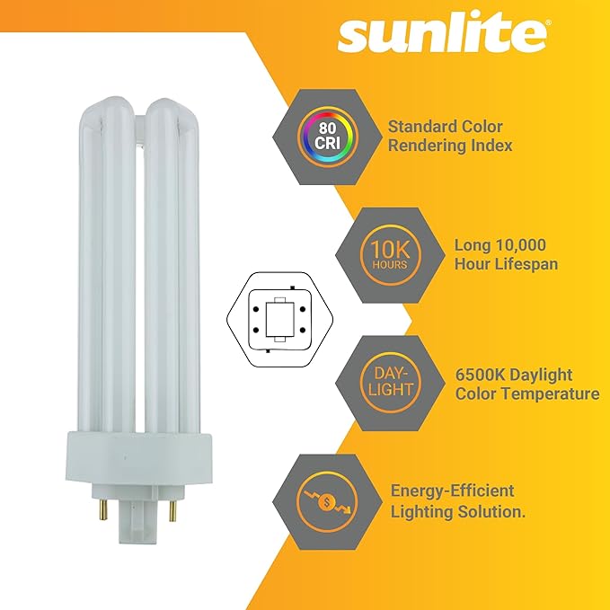 Sunlite CFL Plug-in PLT 4-Pin Triple Tube Light, 32 Watts, 4-Pin GX24q3 Base, 2400 Lumens, 6500K Daylight, 10 Pack