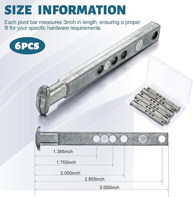 Zonon 6 Pack 4 Hole Die Cast T Shaped Pivot Bar Mental Window Pivot Bar Sturdy Window Replacement Parts for Home Replacement, 3 Inches