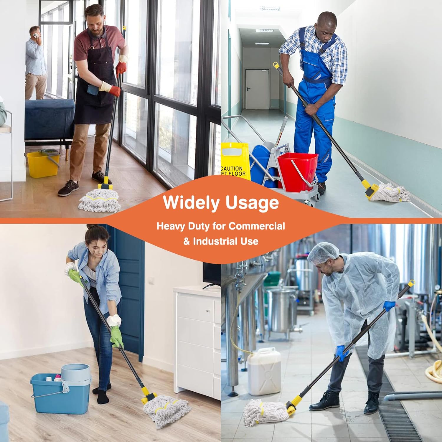 KeFanta Commercial Mop Heavy Duty Industrial Mop with Long Handle,60" Looped-End String Wet Cotton Mops for Floor Cleaning,Home,Kitchen,Office,Garage and Concrete/Tile Floor