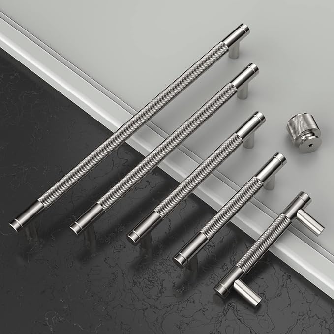 Amerdeco 30 Pack Brushed Satin Nickel Knurled Cabinet Knobs Kitchen Cabinet Pulls for Drawer Dresser, Cupboard and Wardrobe ZH0031