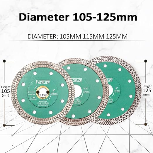 Diamond Porcelain Saw Blade, 5"/125MM Super Thin Dry Wet Cutting Disc with X Teeth Turbo Mesh Rim,for Ceramic Tile Porcelain Granite Marbles