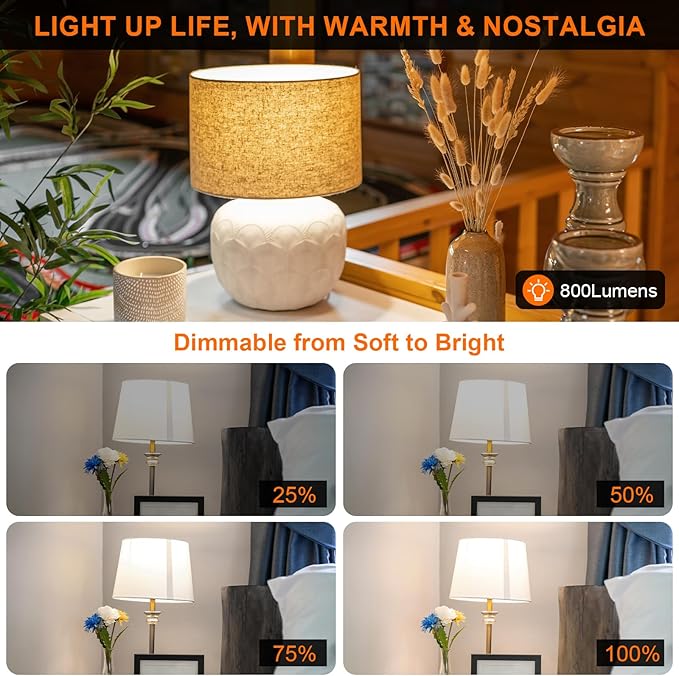 Kawaya E26 LED Edison Bulbs: 8W Equivalent 80W Dimmable LED Bulbs - Vintage ST58 4000k ‎Neutral White - 800 Lumens High Brightness Filament Bulbs with 90+ CRI - Clear Glass, 12 Pack