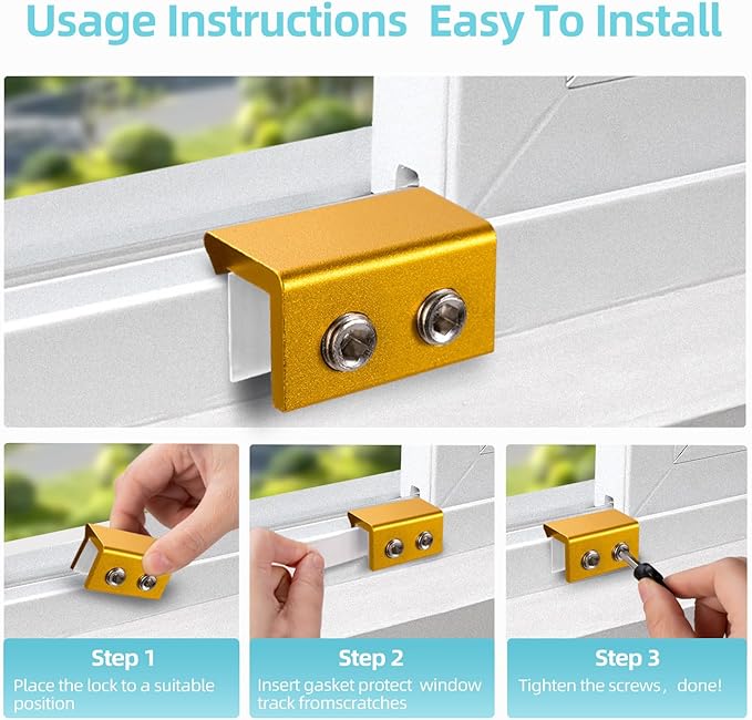 Window Locks for Up and Down Windows 4 Pack Window Stopper Sliding Window Lock for Vertical Horizontal Sliding Windows Doors with Key Aluminum Window Security Locks Child Proof(Golden Medium)