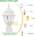 LIT-PaTH Outdoor Post Lighting Fixture Pole Lantern, E26 Medium Base Max 60W, Aluminum Housing Plus Clear Glass, Bulb Not Included, Matte White Finish, 2-Pack