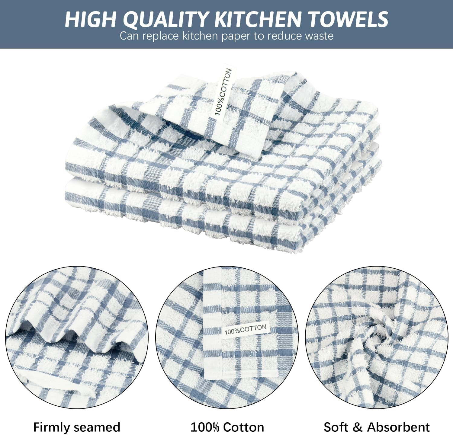 Nialnant 12PCS Dish Cloths,100% Cotton Soft Absorbent Cleaning Rags,Quick Drying Dish Towels for Kitchen,Washing Dishes-Little Blue,12x12in