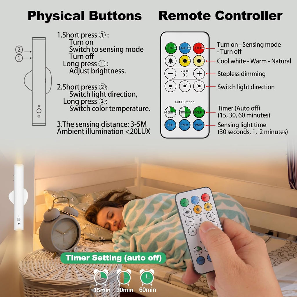 Battery Operated Wall Sconce Set of Two, Rechargeable Wall Lights with Motion Sensor, Remote Control, Dimmable Metal Magnetic Wall Lamp for Decor, Bedroom, Night Light (White, 2 Pcs)