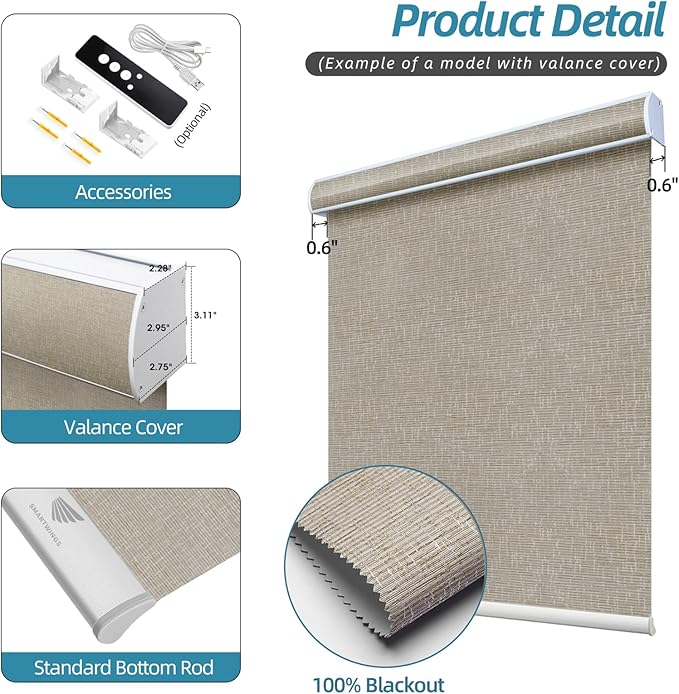 SmartWings Motorized Smart Blinds with Remote, Custom Automatic 100% Blackout Roller Shade Compatible with Alexa/Homekit/Google, Electric Smart Blinds for Indoor Windows, Safari Biscuit