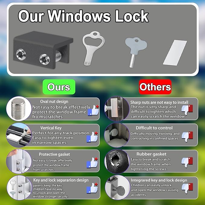 Window Locks,(10 Sets) Sliding Window Locks with Key,Window Locks Security for Up and Down Windows,Adjustable Aluminum Window Stopper,Easv to Install Vertical Window AC Unit Security Lock (Gray)