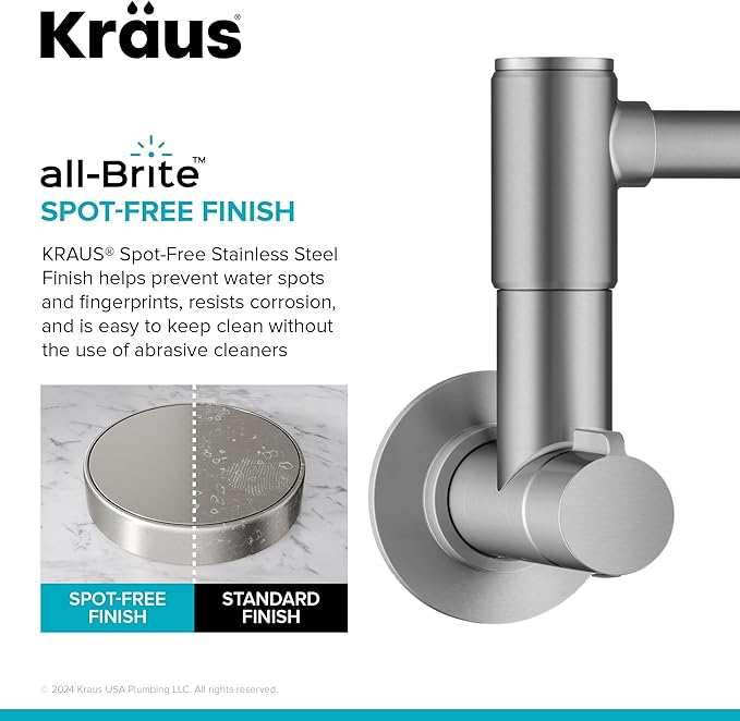 KRAUS Bolden 2 Handle Pot Filler Faucet with Retractable Arm, Wall Mount Kitchen Faucet, Pot Filler for Over Stove in Spot-Free Stainless Steel, KPF-5003SFS