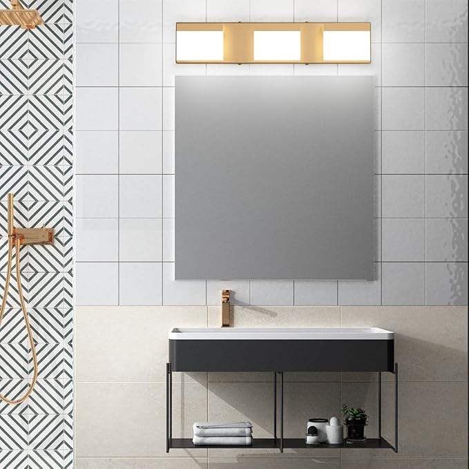 Tipace Gold Bathroom Vanity Light Fixtures Modern LED 3 Lights Vanity Light for Bathroom Up and Down Wall Light Fixtures 6000K