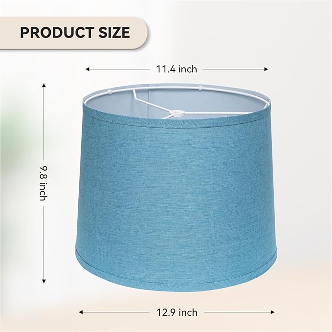 Lamp Shades Set of 2 - Drum Lampshades 11.4" x 12.9" x 9.8" Inches, Fabric Medium Replacement Lampshades for Table Lamp, Floor Lamp, Assembly Required, Spider,Linen