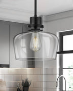 Emak Black Pendant Light Fixtures, Modern 10 Inch Clear Glass Pendant Lights Kitchen Island, Farmhouse Large Kitchen Island Lighting, PL126-BK-CG
