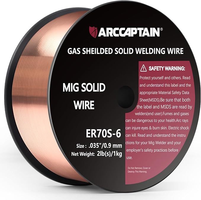 ARCCAPTAIN Mig Welding Wire, Mig Wire ER70S-6 2Lbs Gas Solid Carbon Steel Low Splatter Mig Welding Wire Compatible With Lincoln Miller Forney Harbor Welder 1KG (0.035" 2Lb)