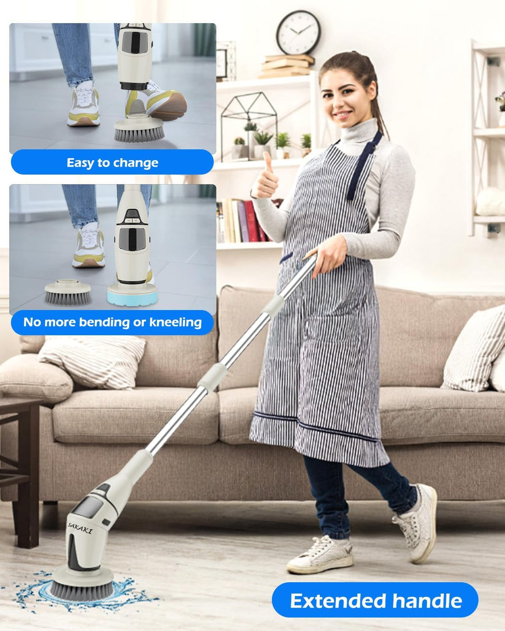 Electric Spin Scrubber Cordless Shower Cleaning Brush with 10 Replaceable Heads Powerful IPX7 Waterproof Bathroom Cleaner 3 Speeds Detachable Long Handle Voice Broadcast for Floor Car Kitchen