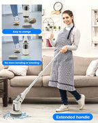 Electric Spin Scrubber Cordless Shower Cleaning Brush with 10 Replaceable Heads Powerful IPX7 Waterproof Bathroom Cleaner 3 Speeds Detachable Long Handle Voice Broadcast for Floor Car Kitchen