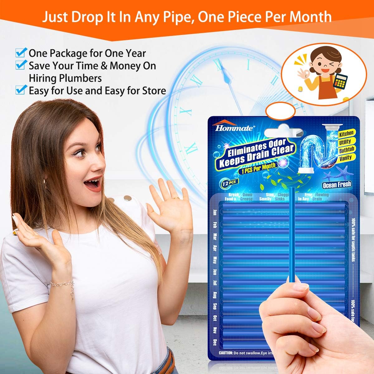 Drain Sticks Drain Cleaner Sticks Drains Cleaner Disposal Stick Enzyme for Odor Clogs Remover Sink Septic Stick for Drains As Seen On TV