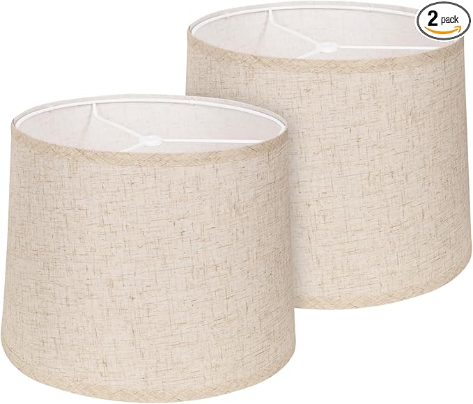 Lamp Shades Set of 2 - Drum Lampshades 11.4" x 12.9" x 9.8" Inches, Fabric Medium Replacement Lampshades for Table Lamp, Floor Lamp, Assembly Required, Spider,Linen