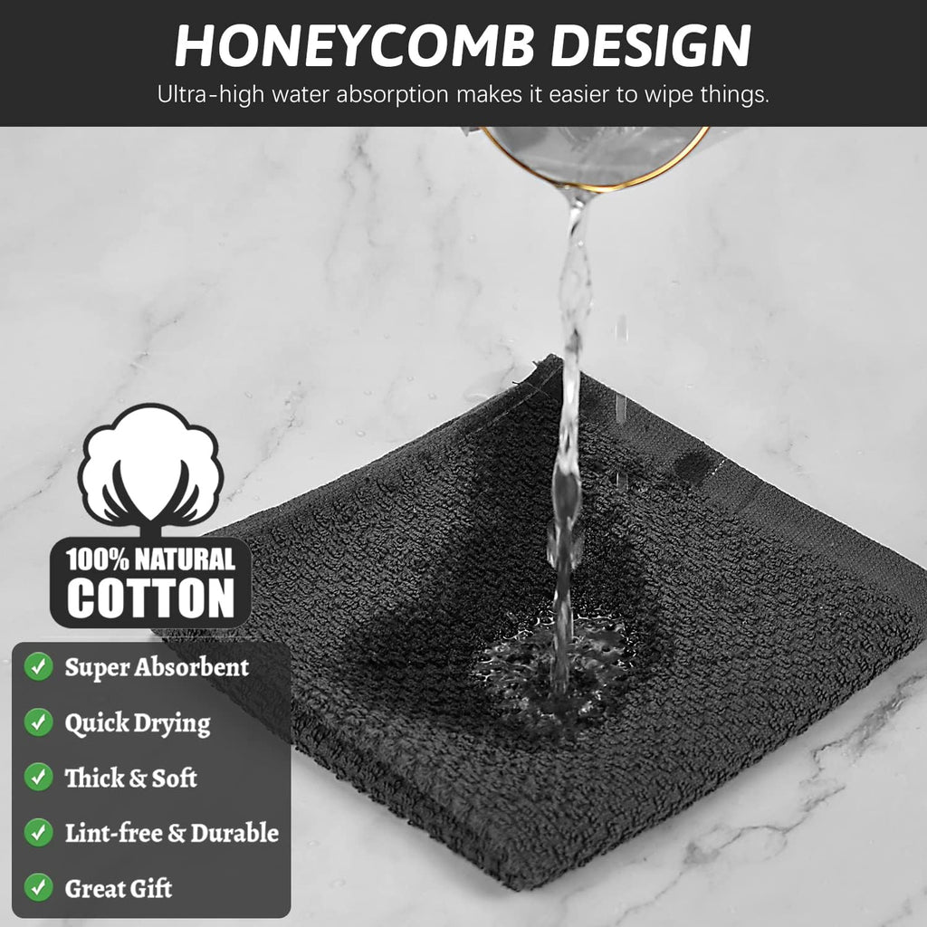 Nialnant Cotton Terry Dish Cloths,Super Soft Dish Towels for Kitchen,Absorbent Dish Rags for Cleaning,12x12 Inches,Black