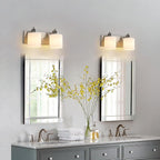 Stainless Steel Milk Glass Vanity Lights for Bathroom, 2 Light Brushed Nickel Bathroom Light Fixtures Over Mirror, Ceramic E26 Sockets Wall Mounted