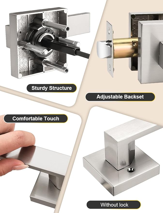 4 Pack Brushed Nickel Passage Door Levers Interior Door Handles, Heavy Duty Closet Hallway Door Handle Sets